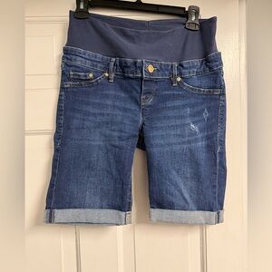 Maternity Denim Bermuda Shorts in Dark Blue with Stretch Waistband size 6